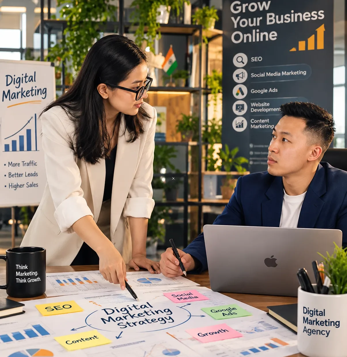 Digital marketing agency team working on SEO and web design
